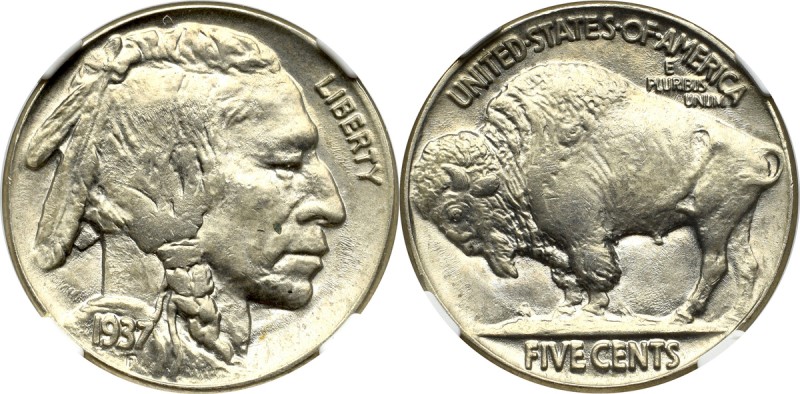 USA, 5 cents 1937 Buffalo Nickel - NGC MS65 Wyśmienity, menniczy egzemplarz. Ref...