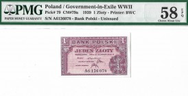 Poland, Goverment in exile, 1 zloty 1939 - PMG 58 EPQ