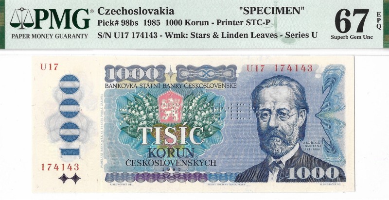 Czechoslovakia, 1000 korun 1985 SPECIMEN Wyśmienicie zachowany banknot, o idealn...
