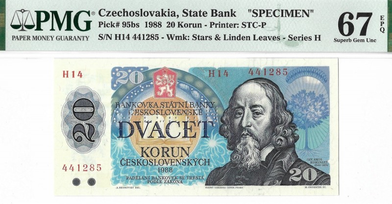 Czechoslovakia, 20 korun 1988 SPECIMEN Wyśmienicie zachowany banknot, o idealnej...