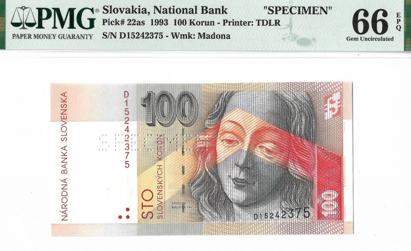 Slovakia, 100 Korun 1993 SPECIMEN Wyśmienicie zachowany banknot, o idealnej, żyw...