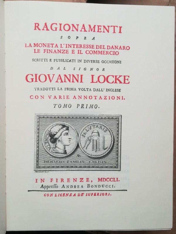 LOCKE G. – Ragionamenti sopra la moneta l’interesse del denaro le finanze e il c...