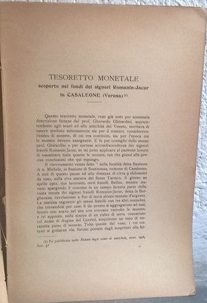 RIZZOLI L. – Tesoretto monetale scoperto nei fondi dei signori Romanin-Jacur in ...