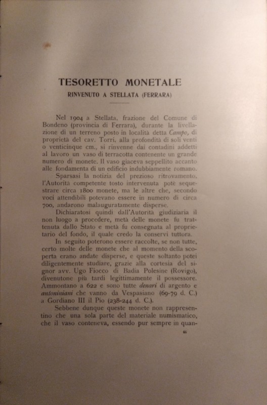 RIZZOLI L. – Tesoretto monetale rinvenuto a Stellata (Ferrara) (monete imperiali...