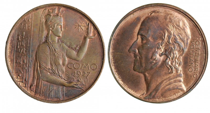 medal - Alessandro Volta Como 1° centenario Voltiano 1927 - F.Lorioli inc. CU ra...