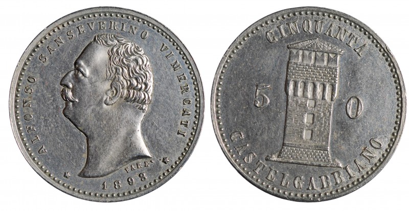 TOKEN - gettone Castelgabbiano Alfonso Sanseverino Vimercati 50 centesimi 1893 -...