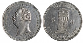TOKEN - gettone Castelgabbiano Alfonso Sanseverino Vimercati 50 centesimi 1893 - coppernickel 6,92g - SPL - raro