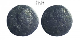 Caria. Antiocheia ad Meander.Augustus with Livia. BC 27-14 AD. Bronze Æ 17 mm 3.82 g. Near very fine