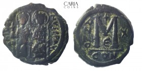 Justin II with Sophia. AD 565-578. Constantinople. Bronze Æ Follis. 27 mm, 14.54 g. Very fine