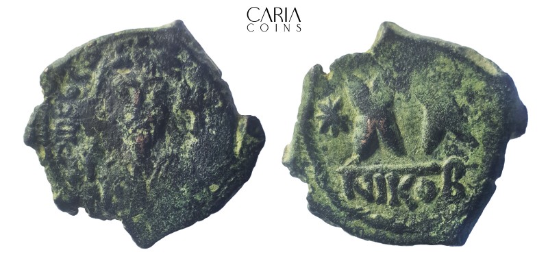 Phocas. AD 602-610. Nicomedia. Bronze Æ half Follis. 20 mm, 5.73 g. Near very fi...