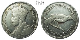 New Zealand,1933.Silver Six Pence. 18 mm, 2.78 g. Very fine
