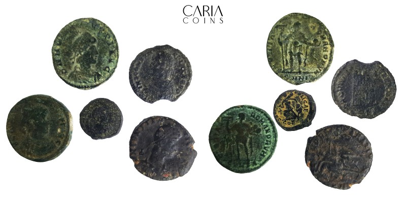 Group of 5 Late Roman Bronze AE Coins.Total weight: 17.40 g. Lot sold as seen. N...