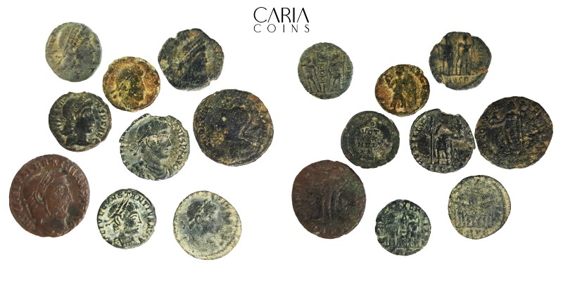 Group of 9 Late Roman Bronze AE Coins.Total weight: 16.93 g. Lot sold as seen.No...