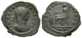 Aurelian (270-275), Radiate, Siscia, AD 271, 4.66g, 23mm. Radiate and cuirassed bust right / Fortuna seated left on wheel, holding rudder and cornucop...