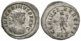 Carinus (283-285), Radiate, Rome, 4.18g, 23mm. Radiate and cuirassed bust right / Genius standing left, holding patera and cornucopia; KAA. RIC V 256....