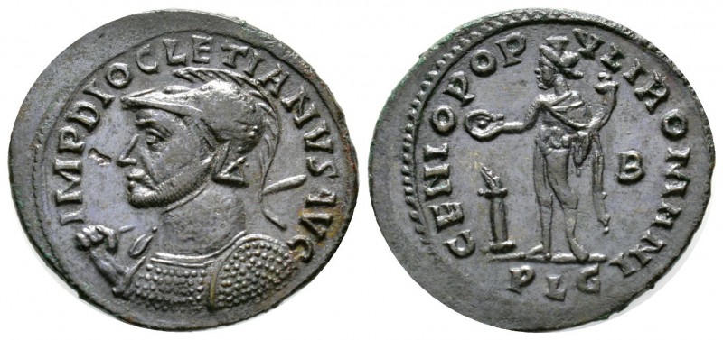 Diocletian (284-305), Follis, Lugdunum, 301-3, 8.27g, 30mm. Radiate, helmeted an...