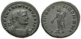 Maximianus (286-305), Follis, Londinium, c. 300-3, 11.03g, 27mm. Laureate and cuirassed bust right / Genius standing left, holding patera and cornucop...