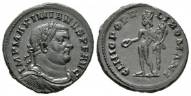 Maximianus (286-305), Follis, Londinium, c. 300-5, 9.39g, 27mm. Laureate, draped and cuirassed bust right / Genius standing left, holding patera and c...