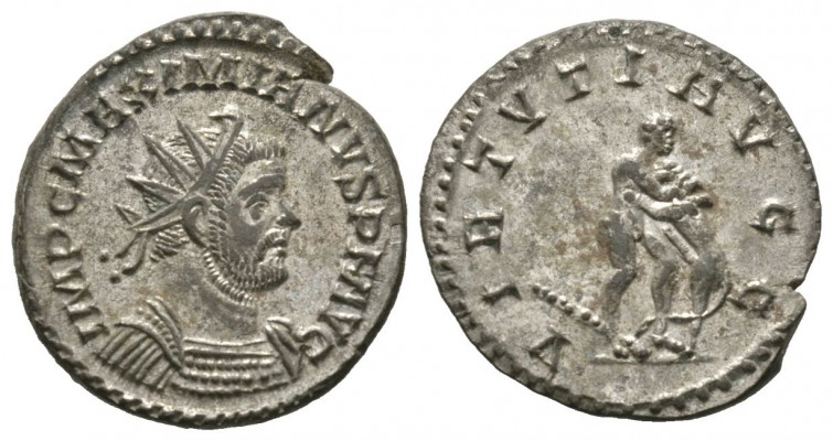 Maximianus (286-305), Radiate, Lugdunum, AD 289, 3.89g, 22mm. Radiate and cuiras...