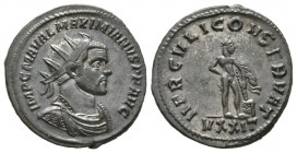 Maximianus (286-305), Radiate, Ticinum, 285-8, 4.27g, 23mm. Radiate, draped and cuirassed bust right / Hercules standing right, leaning on club; VXXIT...