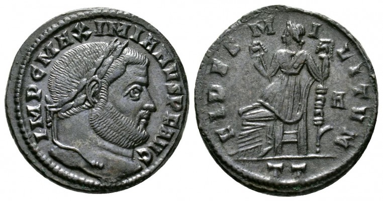 Maximianus (286-305), Follis, Ticinum, AD 305, 10.43g, 27mm. Laureate head right...