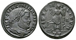Maximianus (286-305), Follis, Ticinum, AD 305, 10.43g, 27mm. Laureate head right / Fides seated left, holding standard in each hand; A//PT. RIC VI 55b...