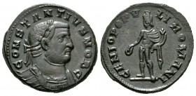 Constantius I (Caesar, 293-305), Follis, Londinium, 303-5, 10.09g, 28mm. Laureate and cuirassed bust right / Genius standing left, holding patera and ...