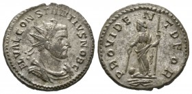Constantius I (305-306), Radiate, Lugdunum, AD 295, 3.90g, 23mm. Radiate, draped and cuirassed bust right / Providentia standing left, holding baton a...