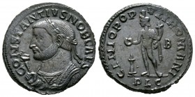 Constantius I (Caesar, 293-305), Follis, Lugdunum, c. 301-3 9.99g, 27mm. Laureate best left, wearing consular robes, holding eagle-tipped septre / Gen...