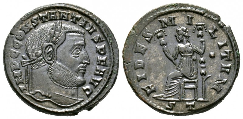 Constantius I (305-306), Follis, Ticinum, AD 305. Laureate head right / Fides se...