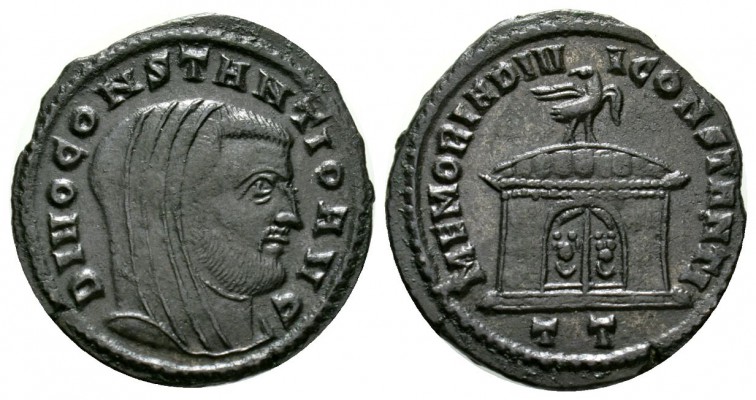 Divus Constantius I (died AD 306), Follis, Ticinum, 307-8, 6.78g, 26mm. Veiled h...