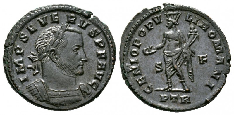 Severus II (306-307), Follis, Treveri, 8.66g, 28mm. Laureate and cuirassed bust ...