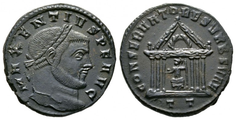 Maxentius (307-312), Follis, Ticinum, AD 307, 7.66g, 26mm. Laureate head right /...