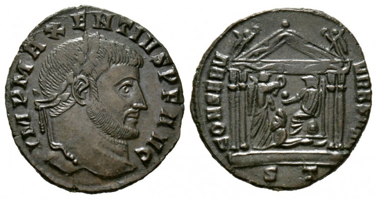 Maxentius (307-312), Follis, Ticinum, 308-310, 5.28g, 25mm. Laureate head right ...