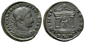 Constantine I (Caesar, 306-309), Londinium, c. summer AD 307, 6.47g, 25mm. Laureate and cuirassed bust right / Roma seated facing, head left, in hexas...