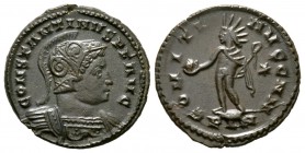 Constantine I (307/310-337), Follis, Londinium, 310-2, 5.00g, 23mm. Helmeted and cuirassed bust right / Sol standing left, holding globe and whip; -st...