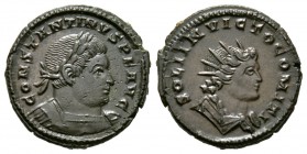 Constantine I (307/310-337), Follis, Treveri, 310-3, 4.01g, 20mm. Laureate and cuirassed bust of Constantine right / Radiate and draped bust of Sol ri...