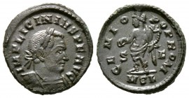 Licinius I (308-324), Follis, Londinium, AD 315, 2.86g, 20mm. Laureate and cuirassed bust right / Genius standing left, holding patera and cornucopia;...