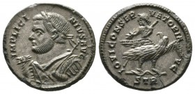 Licinius I (308-324), BI Siliqua or Argenteus, Treveri, 309-313, 2.41g, 17mm. Laureate, draped and cuirassed bust left, holding thunderbolt and sceptr...
