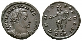 Maximinus II (310-313), Follis, Londinium, 310-2, 4.72g, 22mm. Laureate and cuirassed bust right / Genius standing left, holding patera and cornucopia...