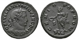Maximinus II (Caesar, 305-309), Follis, Treveri, AD 307, 7.59g, 26mm. Laureate and cuirassed bust right / Genius standing left, holding patera and cor...