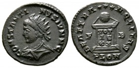 Constantine II (Caesar, 316-337), Follis, Londinium, 322-3, 2.85g, 19mm. Radiate, draped and cuirassed bust left / Globe on altar inscribed VO/TIS/XX,...