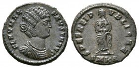Fausta (Augusta, 324-326), Follis, Cyzicus, 325-6, 3.57g, 19mm. Mantled bust right / Empress or Salus standing facing, head left, cradling two infants...