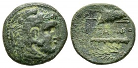 Kings of Macedon, Alexander III ‘the Great’ (336-323 BC), Unit, Curium, c. 325 BC, 4.18g, 17mm. Head of Herakles right, wearing lion skin / Club and b...