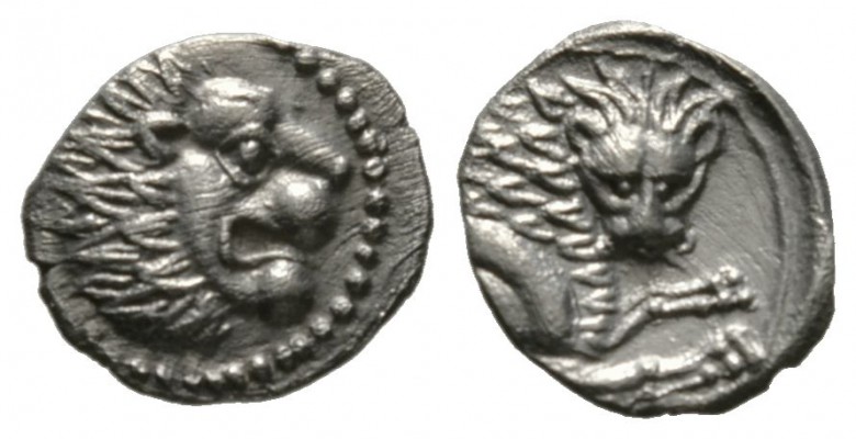 Cyprus, Amathos, Rhoikos (c. 350 BC), Obol, 0.47g, 9mm. Lion’s head right / Fore...