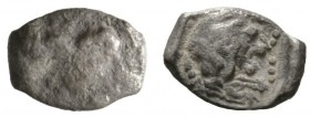 Cyprus, Amathos. Rhoikos (c. 350 BC), Obol, 0.78g, 10mm. [Lion reclining right] / Forepart of lion right. Cf. BMC 10. Fair, reverse about Very Fine