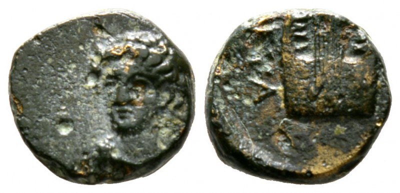 Cyprus, Curium, 4th century BC, Æ, 2.10g, 12mm. Head of young Apollo three-quart...