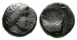 Cyprus, Curium, Uncertain King, c. 4th century BC, Æ, 1.65g, 8mm. Head of Apollo right / Lyre. Unpublished in the standard references Fine and Extreme...