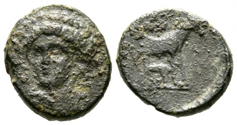 Cyprus, Curium, Uncertain King (Eva?), c. 350 BC, Æ, 15mm. Head of Apollo three-...