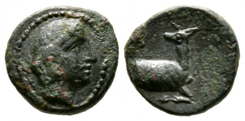 Cyprus, Curium, Uncertain King, c. 350-333 BC, Æ, 11mm. Head of Apollo right / t...